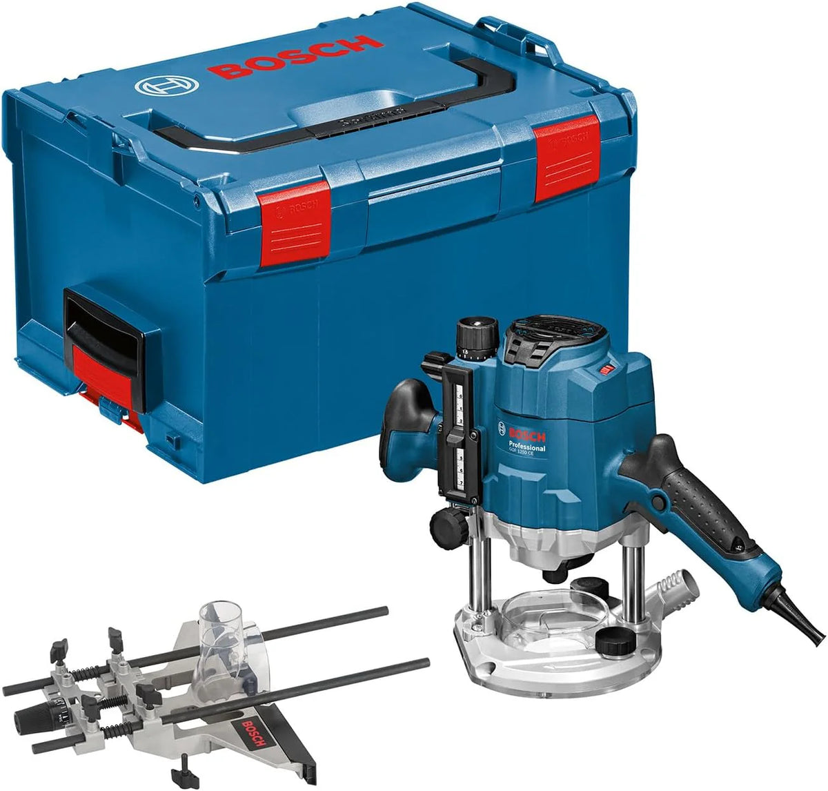 Bosch Professional bovenfreesmachine GOF 1250 CE (steeksleutel 19 mm, parallelgeleider met fijninstelling, kopieerhulsadapter, spantang, L-BOXX 238)