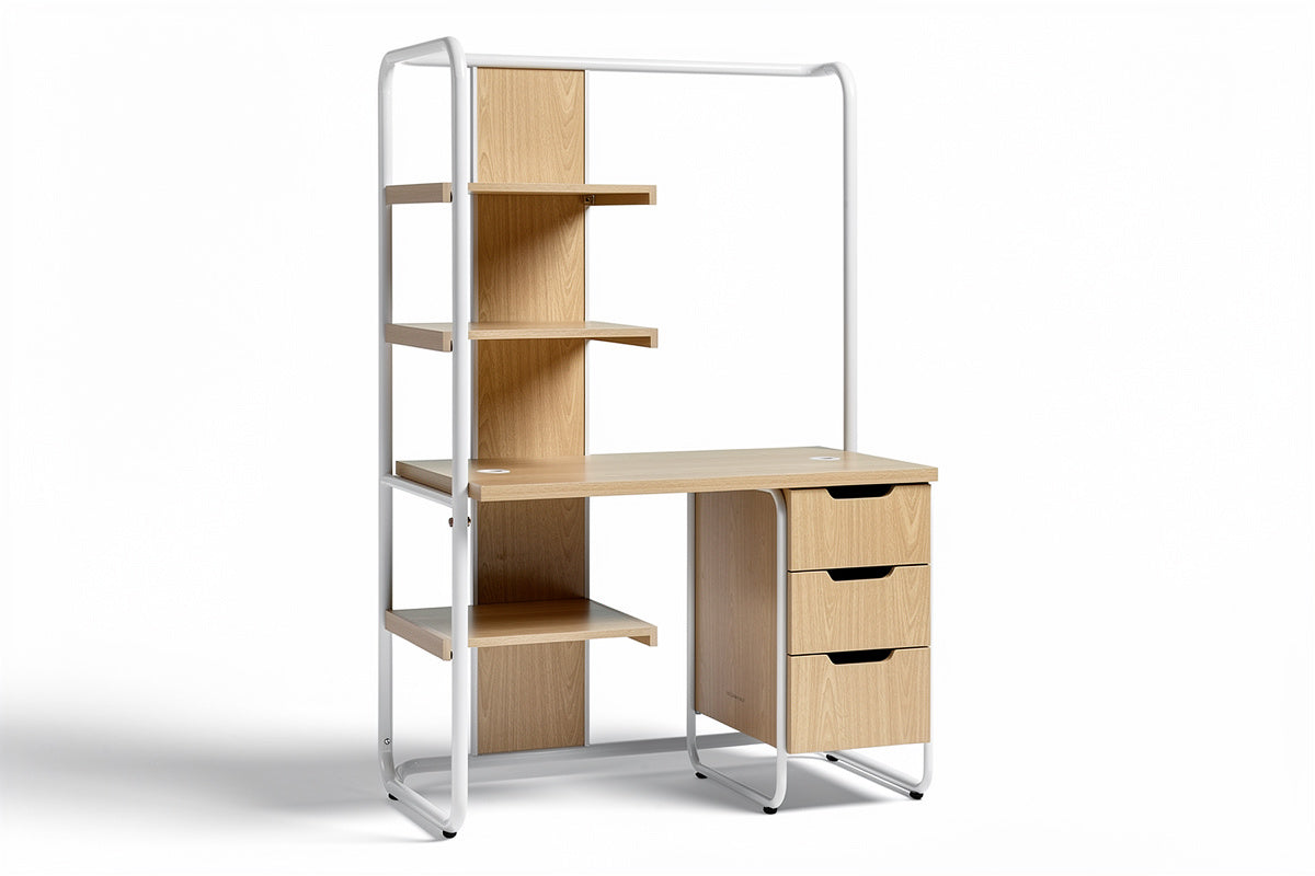 **Technische titel in het Nederlands: Moderne Bureau met Opbergruimte en Planken**