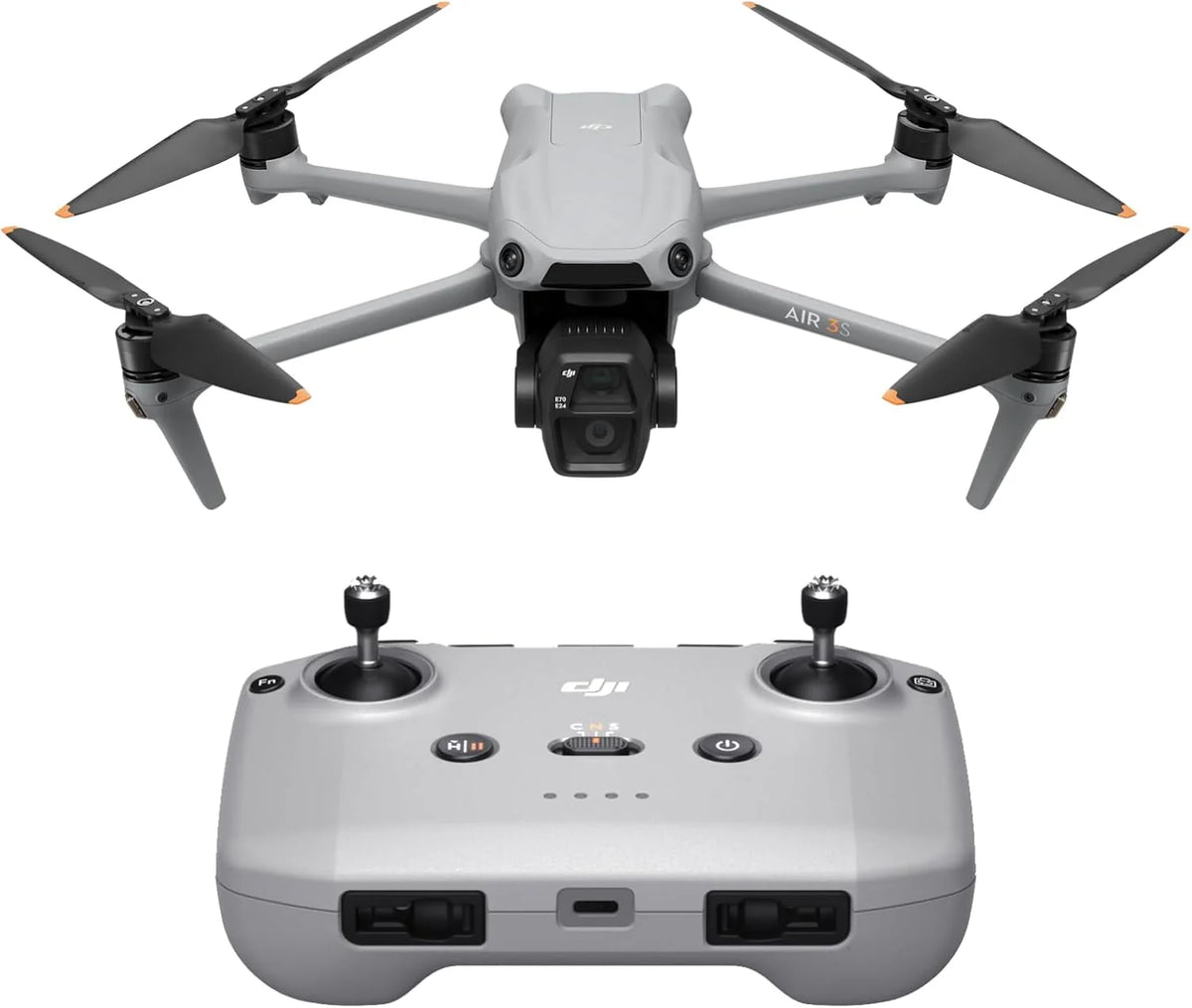 DJI Air 3S Fly More Combo (afstandsbed. met RC 2-schermen), drone met 1" CMOS-groothoek- en medium telecamera voor volwassenen, 4K/60fps, Omnidirectionele detectie en 3 accu’s voor langere vluchttijd(DJI Air 3S)