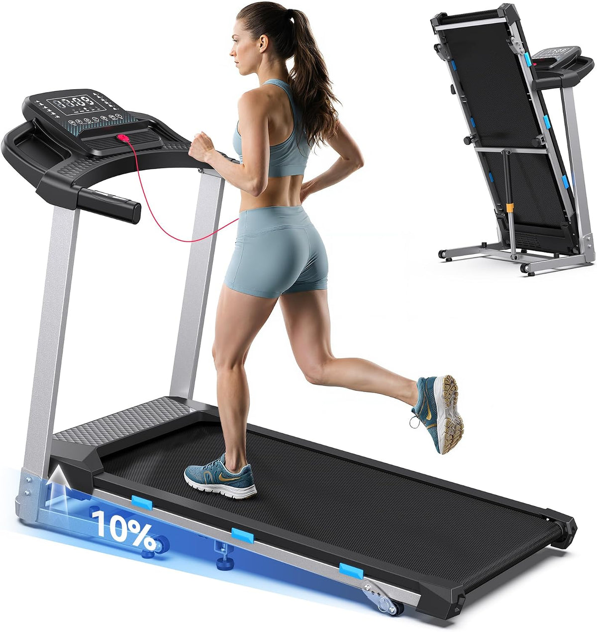 Cardirun Opvouwbare loopband, Loopband voor Thuis met 10% Helling, tot 180 kg, 3,5 PK Stille Motor, Treadmill 12 km/u, LED-Display  Hartslagbewaking, AI-Spraakbediening, Bluetooth  App