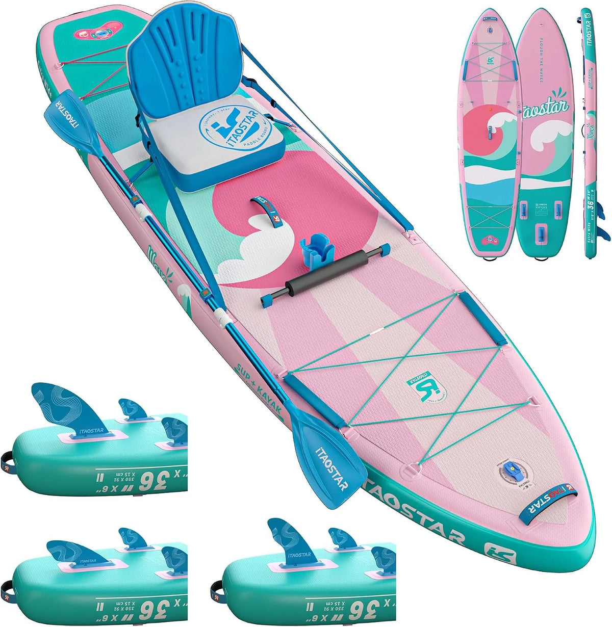 iTAOSTAR SUP-board voor beginners, SUP-board met zitting, complete accessoires, allround surfplank voor yoga, roze/oranje/geel(W01BP Roze)