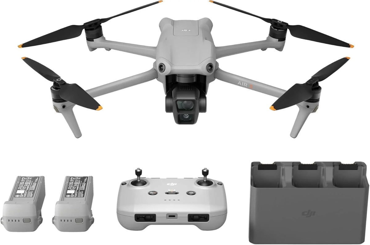 DJI Air 3 Fly More Combo met DJI RC-N2 afstandsbediening, drone camera voor volwassenen 4K HDR, middelgrote tele- en groothoek- dubbele primaire camera, max. vliegtijd 46 min., O4, twee extra accu's(DJI Air 3 Fly More Combo)
