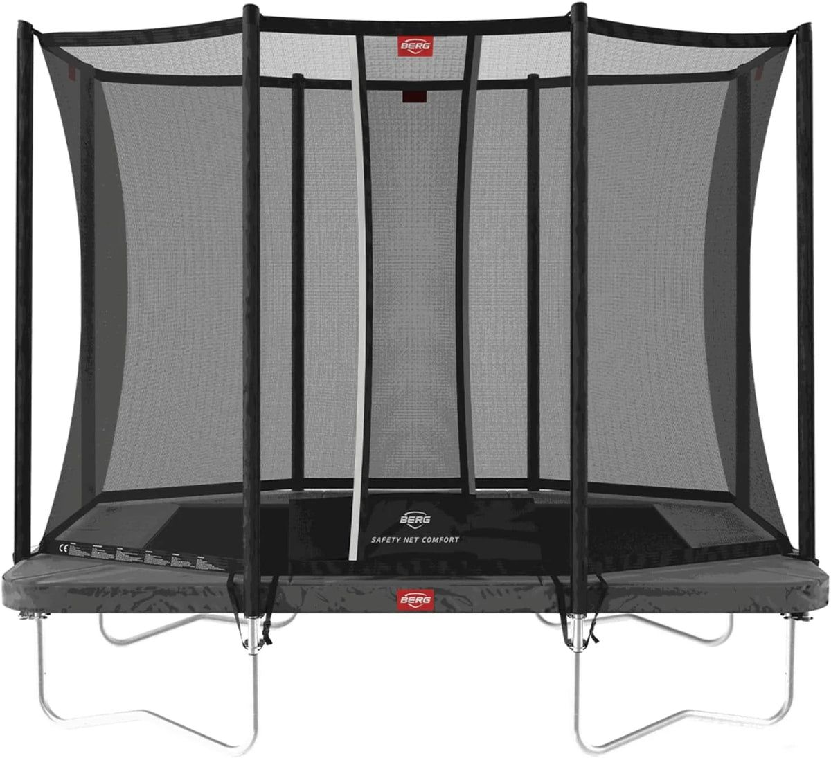 BERG Ultim Favorit Regular Trampoline, rechthoekig, met veiligheidsnet Comfort, Airflow springdoek, uv-bestendige randafdekking, robuust stalen frame(Grijs/280x190)