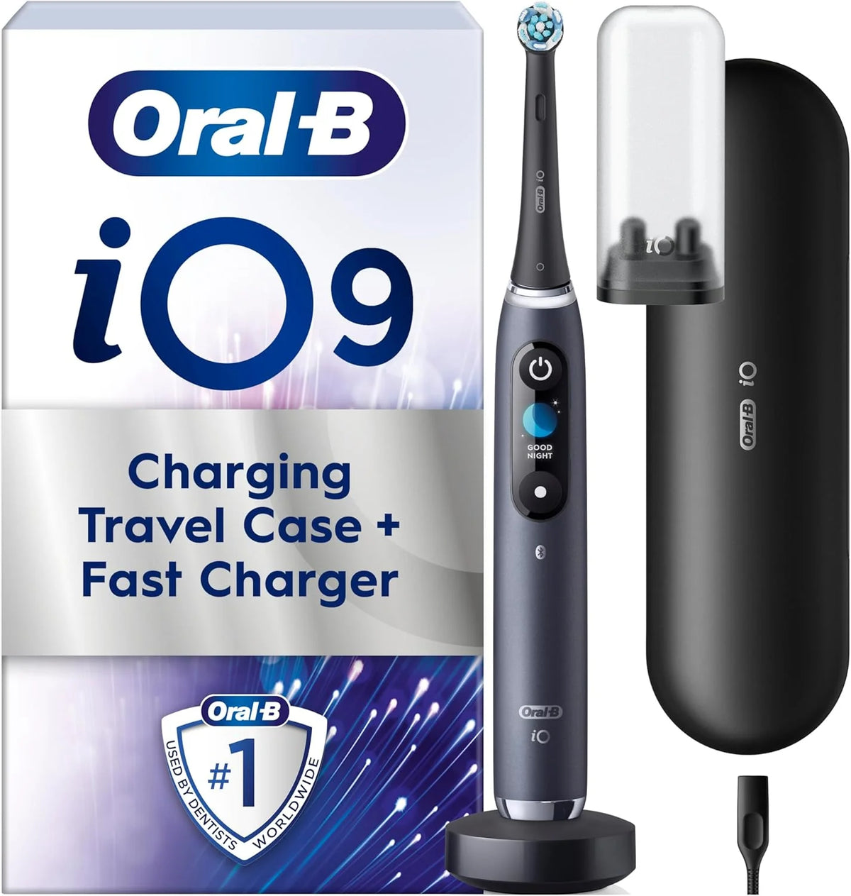 Oral-B iO - 9 - oplaadbare elektrische tandenborstel van bruin, 1 hoogwaardige zwarte handgreep met revolutionaire magneettechnologie, kleurendisplay, 1 tandenborstelkop, 1 reisetui voor het opladen(Black Onyx)
