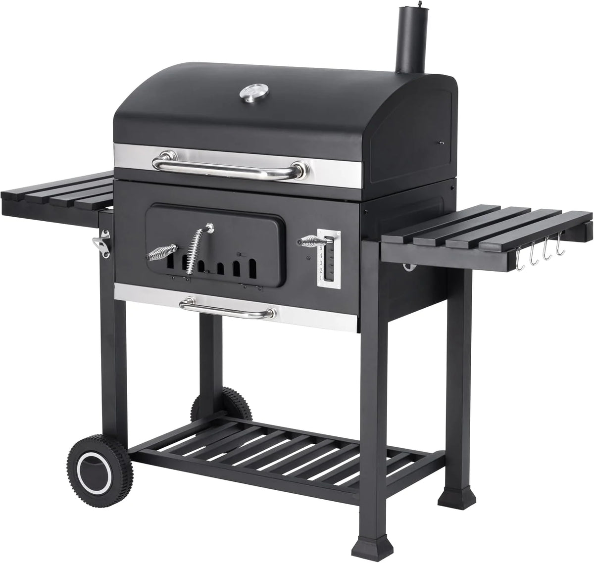 Tarrington House Houtskoolbarbecue Memphis XL, staal, 153 x 71 x 136 cm, met opklapbare zijtafels, deksel met thermometer, 2 wielen, zwart
